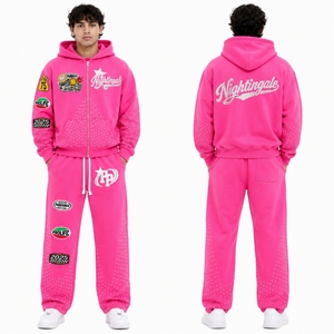 Conjunto de Sudadera con Capucha y Pantalones de Chándal de Felpa Gruesa para Hombre, Novedad 2026, Personalizado con Pedrería, Cremallera Completa, Oversize, de Algodón French Terry - Product Image 5