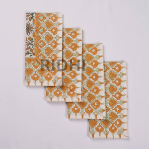 Servilletas de Algodón Florales Amarillo Dorado Hechas a Mano, Servilletas Reutilizables con Estampado en Bloque, Venta al por Mayor para Bodas, Fiestas, Hoteles y Restaurantes - Product Image 4