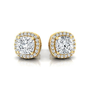 Boucles d'oreilles clous en or 14K 18K avec diamant de laboratoire taille coussin de 2,00 carats et halo de diamants d'appoint 40 D VVS1, certifiées IGI, pour femme - Product Image 4