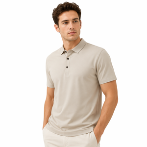 Polo de manga corta para hombre, color gris claro, 100% algodón, estilo casual, corte regular, cuello con botones, tejido. - Product Image 6