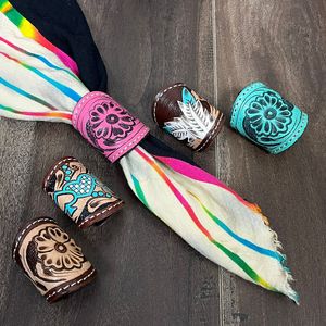 Pañuelo de Cuero Vacuno con Diseño Occidental, Anillo Decorativo, Pañuelo de Diseñador, Pañuelo de Cuero Genuino para Mujer - Product Image 4