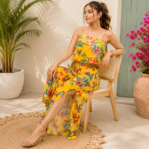 Women's <b>Boho</b> Floral Print 2-Piece Summer Set Sleeveless Short Crop Top & Above Knee Mini <b>Skirt</b> Polyester Fabric ODM - Product Image 2