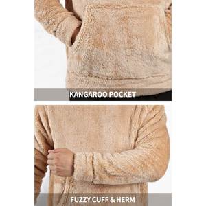 Sweat-shirt à capuche en sherpa marron pour homme, fermeture éclair, polaire épaisse, respirant, chaud, hiver, couleur unie, manches longues, veste tricotée - Product Image 4