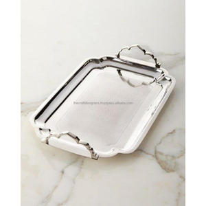Bandeja Grande Plateada con Asa, Bandejas Decorativas para Servir Alimentos, Estilo Americano, Diseño de Borde Personalizado, Bandeja Rectangular Hecha a Mano - Product Image 6