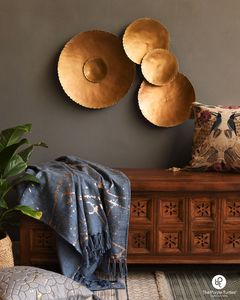Brass Wall Sculpture Set Round Hammered Discs Abstract Geometric Minimalist Home <b>Decor</b> Living Room Art - Product Image 2
