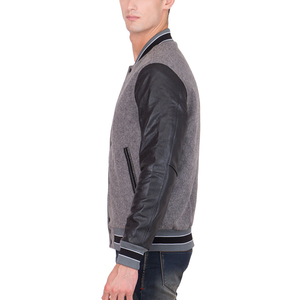 Best Selling Men's Varsity <b>Jacket</b> in Streetwear Style Customized Logo on <b>Leather</b> Sleeve Stand Collar OEM Service Available - Product Image 3