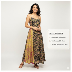 Vestido de Seda Estampado a Mano Sostenible para Mujer, Vestido Largo sin Mangas con Tirantes Finos de Seda Habotai Floral, Ropa Casual de Noche - Product Image 3