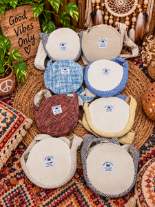Sac bandoulière rond en chanvre naturel, motif géométrique, en lin, écologique, style bohème pour femme, fabriqué à Hawaï - Product Image 6