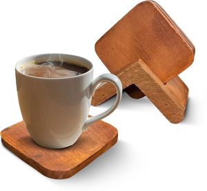 Ensemble de sous-verres ronds en bambou avec support de rangement en fil métallique, bord encastré, dessous de verre circulaire en bois pour boissons, tasses à café et surfaces de table - Product Image 6