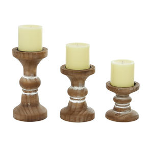 Hot Sale Set of 3 Mango Wood Pillar <b>Candle</b> Holder Custom Wholesale Supplier Decorative Wooden <b>Candle</b> Stand for Home Decoration - Product Image 1
