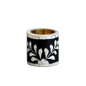 Antique Polished Bone Inlay <b>Flower</b> <b>Vase</b> For Home Table Living Room Decor Luxury Handmade <b>Black</b> And White Floral Pattern Planter - Product Image 2