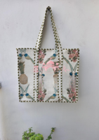 Tas Tote Gaya Bohemian Berbahan Katun Jahitan Tangan Pola Solid Berkualitas Tinggi dengan Penutup Tali Serut Tas Bahu Premium untuk Perjalanan