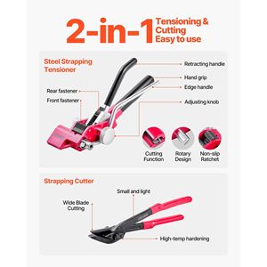 Kit de flejado de acero de alta resistencia de 200 pies con 200 cierres metálicos, herramienta manual para embalar palets y sellador - Product Image 4