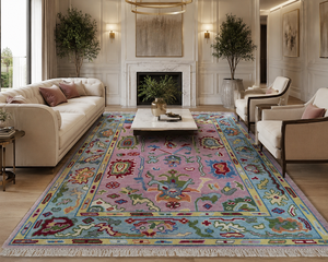 Tapis en laine rose à motifs floraux, tissé à la main, antidérapant, lavable, rembourré, écologique pour salon, chambre, hôtel - Product Image 1