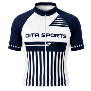 Maillot de Ciclismo Azul Marino y Blanco de Manga Corta con Cierre, Camiseta de Ciclismo Transpirable para Entrenamiento y Carreras - Product Image 1