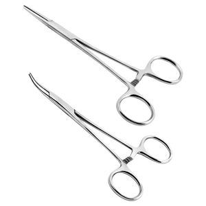 Juego de 2 Pinzas Hemostáticas Manuales Premium de Acero Inoxidable de 5 Pulgadas - Rectas y Curvas con Autobloqueo, Grado Hospitalario para Pesca y Perforaciones - Product Image 1