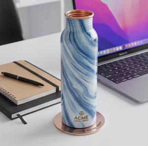 Elegant Blue Swirl Printed <b>Copper</b> <b>Bottle</b> With Glossy Finished Perfect Blend Of Art Style For Daily Hydration Travel Gym Yoga - Product Image 5