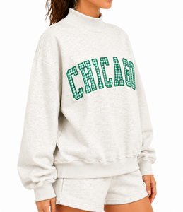 Sweat-shirt surdimensionné personnalisé pour femme, col montant, imprimé floral, broderie en relief, logo appliqué, pull décontracté - Product Image 6