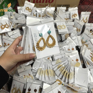 Pendientes bohemios Vintage hechos a mano, joyería de mimbre tejida en forma de lágrima de ratán ecológica para uso diario o regalos - Product Image 6