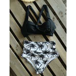 Women's Red <b>Crossed</b> Halter Bikini Set Floral High Waist Bottom Spandex Polyester Stretch Twist Design - Product Image 6