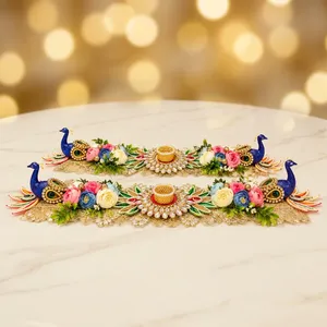 Portavelas Redondo de Tela con Bordado Floral de Pavo Real, Hecho a Mano, Color Personalizado para Decoración del Hogar en Bodas, Navidad y Pascua - Product Image 5