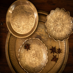 Luxury Hand Engraved Brass Dinnerware Set | Antique Finish Traditional Brass Thali Bowls and Serving Plates - Product Image 4