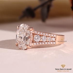 Bague de créateur haut de gamme en or rose massif 14 carats, diamant de laboratoire CVD certifié IGI, pureté VVS2, couleur F, 3,00 carats, taille ovale premium - Product Image 2