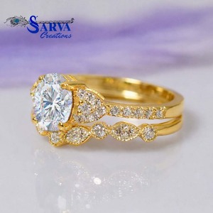 Engagement & Wedding Vintage Gold Plated Cubic Zirconia 925 Sterling <b>Silver</b> <b>Statement</b> <b>Ring</b> for Women - Product Image 2