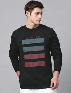 Sudadera Negra de Cuello Redondo para Hombre, Corte Regular, Logotipo Estampado, Informal, Tejida, 100% Algodón, para Otoño - Product Image 4