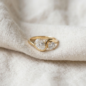 14K Gold Pear Cut and Round Diamond IGI Certified <b>Two</b> <b>Stone</b> Engagement Wedding Band for Women Anniversary Party - Product Image 2