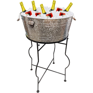 Galvanized Metal Beverage Tub with Stand Antique Iron Wine <b>Cooler</b> Ice Bucket <b>Drink</b> Holder Chiller for Parties Events Home Bar - Product Image 4