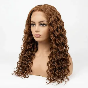 Perruque complète en dentelle 100 % cheveux Remy bouclés, mèches marron, texture ondulée naturelle, personnalisable - Product Image 3
