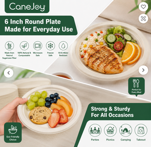 จานอาหารเย็นแบบใช้แล้วทิ้ง CaneJoy ทำจากเส้นใยอ้อย ย่อยสลายได้ ปลอดสาร BPA ใช้กับไมโครเวฟได้ เป็นมิตรกับสิ่งแวดล้อม เหมาะสำหรับอาหารแบบกลับบ้าน - Product Image 2