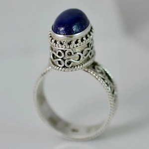 <b>Lapis</b> <b>Lazuli</b> <b>Ring</b> 925 Sterling Silver Handmade Boho Statement Promise Jewelry for Women Natural Oval Shape Gemstone Jewelry - Product Image 2
