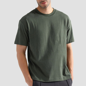 T-shirt à manches courtes pour homme, col rond, coupe classique, couleur unie, jersey de coton, haut décontracté, vert foncé - Product Image 4