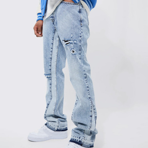 กางเกงยีนส์เดนิมสไตล์ฮิปฮอปแบบสโตนวอชสั่งทำขายส่ง ราคาโรงงาน MOQ ต่ำ ผ้าฝ้าย 100% รับผลิตแบบ OEM สำหรับผู้ซื้อในสหรัฐอเมริกา - Product Image 1
