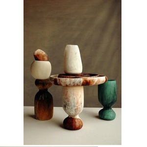 Vase en résine écologique, forme irrégulière en U, peint à la main, dégradé bleu-gris, décoration d'intérieur, personnalisation de logo, artisanat - Product Image 5