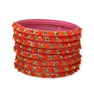 Ensemble de bracelets en verre rose floral plaqué or, tendance, avec travail de cristaux étincelants et finition brillante, prix de gros pour femmes, directement de l'usine - Product Image 2