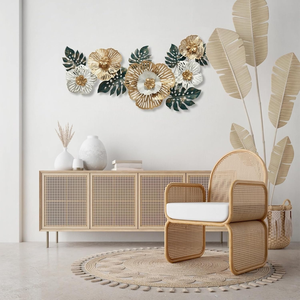 Grande sculpture murale florale 3D en métal, art floral moderne pour salon, chambre, entrée, décoration contemporaine pour la maison - Product Image 2