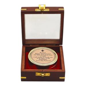 Boussole Nautique Ronde en Laiton Écologique avec Base en Bois, Affichage Transparent, Cadeaux Promotionnels Souvenirs, Objets Artisanaux en Métal - Product Image 1