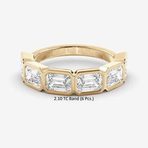 Emerald Cut Lab Grown <b>Diamond</b> 14K Solid Yellow Gold Bezel Set Half Eternity Minimalist IGI Certified Wedding <b>Ring</b> - Product Image 3