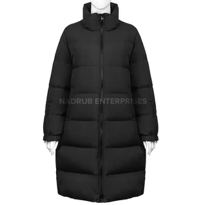 Chaqueta Larga Acolchada Negra para Mujer, con Cuello Alto, Cierre de Cremallera, Resistente al Viento, para Invierno - Product Image 1