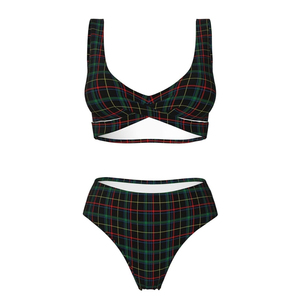 Conjunto de bikini a cuadros para mujer, con cuello en V profundo, top push-up con nudo frontal y braguita hipster elástica, traje de baño 2026 - Product Image 4
