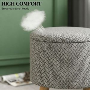 Light Gray Round Footstool with <b>Storage</b> Space Ottomans & <b>Stools</b> Product - Product Image 3