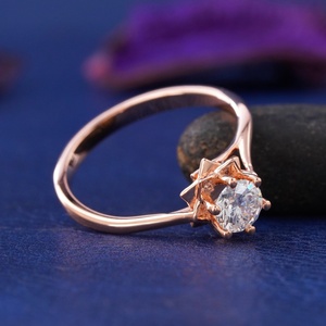 Anillo de Diamantes de Corte Brillante Redondo para Mujer, Oro de 14k, Clásico para Boda, Certificado IGI VVS2, Engaste de Seis Puntas en Forma de Flor, Oro Rosa, Romántico - Product Image 4