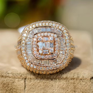 Hip Hop Cluster <b>Ring</b> 925 Sterling <b>Silver</b> Emerald Cut Prong Setting for Women <b>Men</b> Engagement or Wedding for Anniversary Gift - Product Image 1