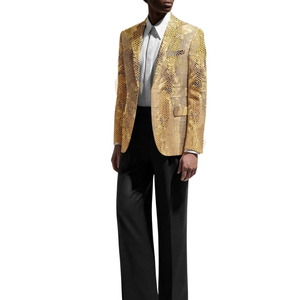 <b>Men's</b> <b>Yellow</b> Snake Print <b>Blazer</b> Single Breasted Suit Jacket Turn-down Collar Regular Fit Coat - Product Image 3