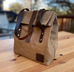 Purple Canvas Roll Top Picnic Bag Insulated Lunch Tote Shoulder Cooler Bag for Camping Travel - Product Image 3