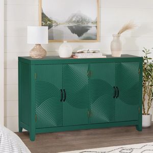 Credenza in Legno Stile Mid-Century Modern da 150 cm con 4 Ante, Mobile Buffet Verde per Soggiorno - Product Image 3