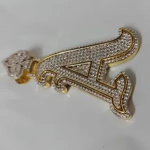 Colgante Personalizado con Letra 'A' en Moissanita Auténtica de 3 Quilates, Corte Redondo, Plata de Ley 925 para Hombre - Product Image 2